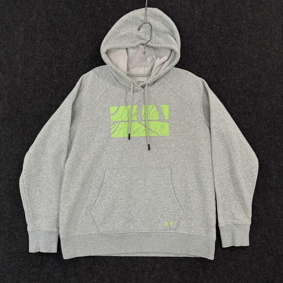Under Armour Rival Hoodie Women's Medium Gray Loose Fit Neon Green Script - Picture 1 of 8